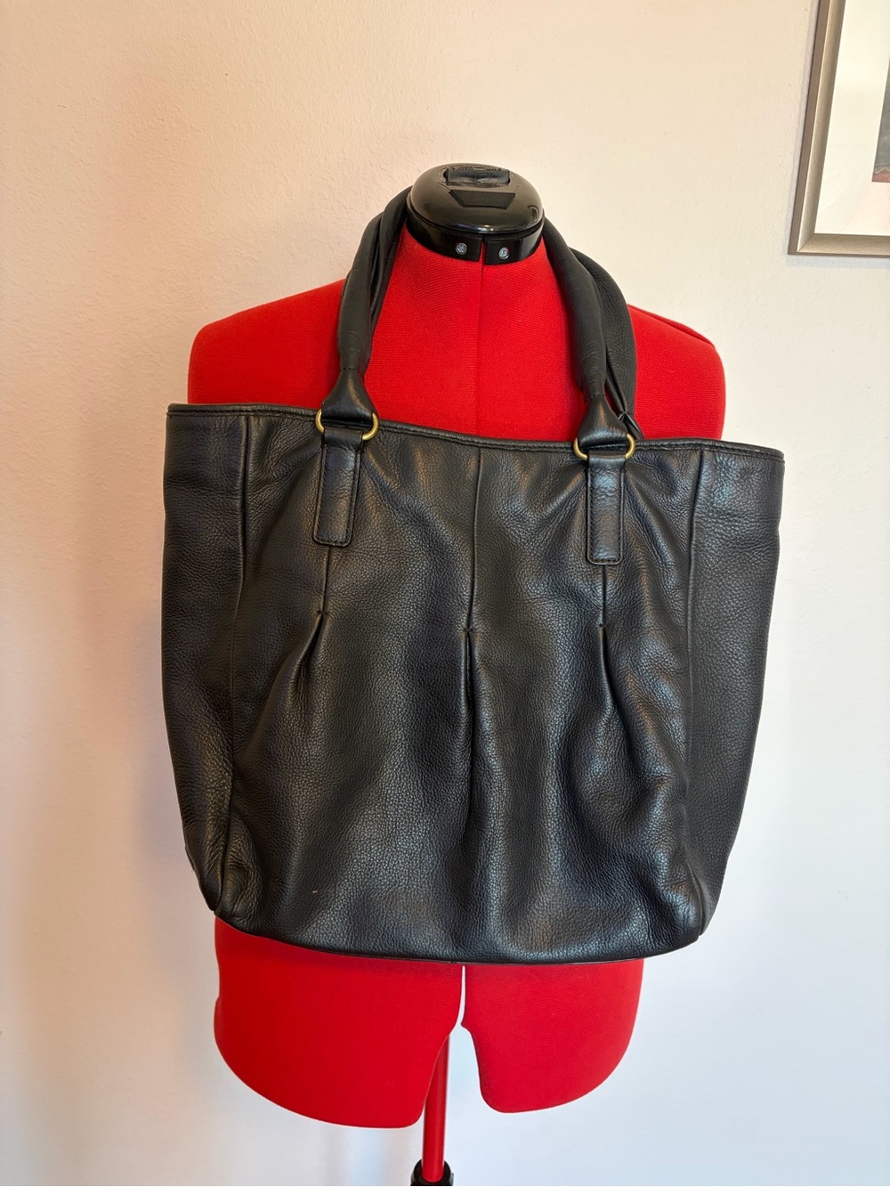 COLE HAAN Black Pebble Leather Tote Bag / Shopper / Shoulder Bag